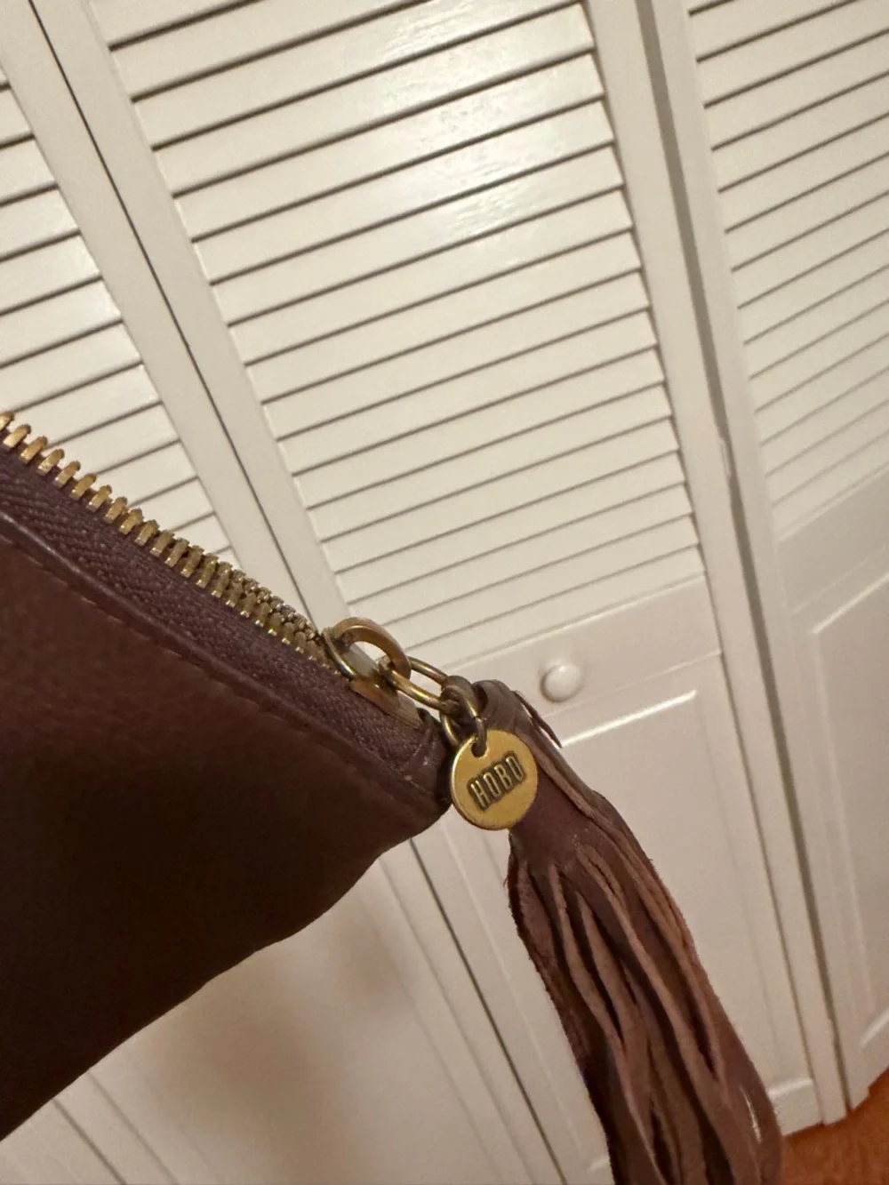 HOBO Brown Pebbled Leather Wristlet Clutch with Tassel Ring Handle - Picture 7 of 11